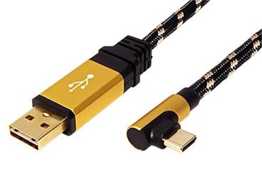 GOLD USB 2.0 kabel, oboustranný USB A(M) - USB C(M) lomený (90°), 1,8m