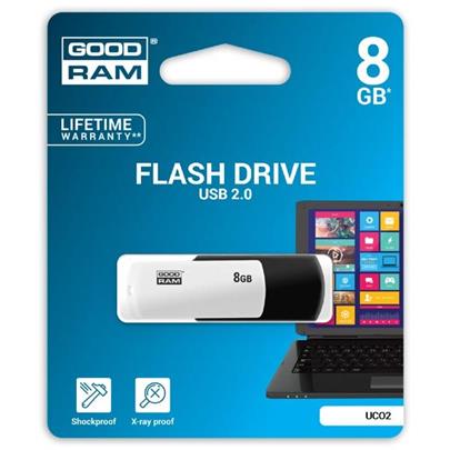 Goodram USB flash disk, 2.0, 8GB, UCO2, black and white, UCO2-0080KWR11, podpora OS Win 7