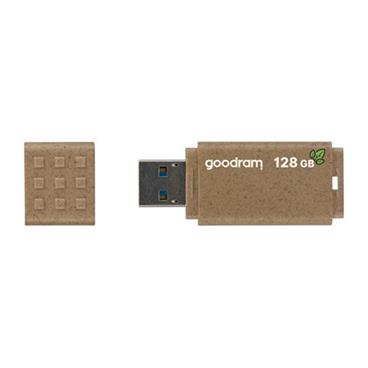 Goodram USB flash disk, USB 3.0, 128GB, UME3 ECO FRIENDLY, hnědý, UME3-1280EFR11, USB A, s krytkou