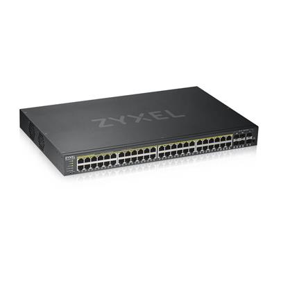 GS1920-48HPv2, 50 Port Smart Managed PoE Switch 44x Gigabit Copper PoE and 4x Gigabit dual pers., hybrid mode, standalone or Nebu