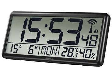 HAMA nástěnné hodiny Jumbo/ digitální/ řízené rádiovým signálem DCF/ 4x AA baterie/ černé