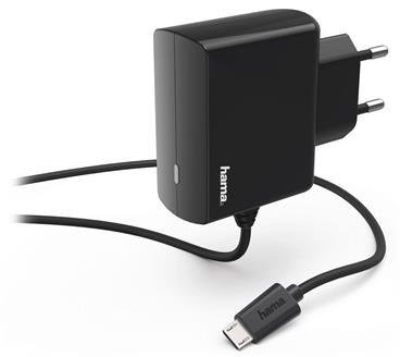 HAMA síťová nabíječka s kabelem/ micro USB/ 100V-240V/ 2,4A/ 1m/ černá