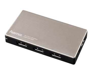 HAMA USB HUB pro Ultrabooky/ 4 porty/ USB 3.0/ s napájením/ stříbrný