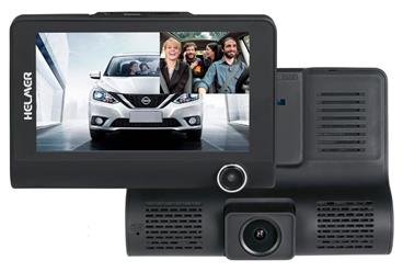 HELMER kamera do auta Carcam Triple HD/ 4" TFT displej/ přední kamera 1080p/ tři objektivy/ miniUSB/ micro SD/ CZ/ černá