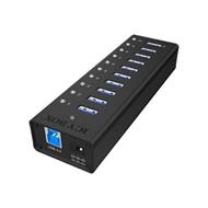 Icy Box 10 x Port USB 3.0 Hub with USB charge port, Black