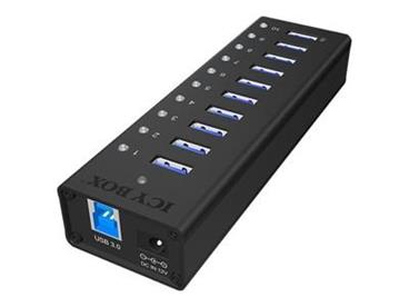Icy Box 10 x Port USB 3.0 Hub with USB charge port, Black