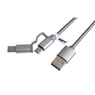 iGET G2V1 USB kabel 2v1, 1m, stříbrný, microUSB i USB-C, prodloužené koncovky