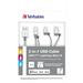 VERBATIM Type-C + Lightning + Mirco B USB Cable Sync & Charge 100cm (Silver), 3 in 1 cable