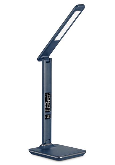 IMMAX LED stolní lampička Kingfisher/ 9W/ 450lm/ 12V/1A/ 3 různé barvy světla/ sklápěcí rameno/ USB/ modrá
