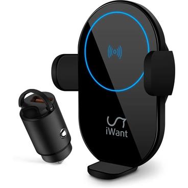 iWant Qi nabíjecí držák do auta + 18W USB-A autonabíječka (3.gen)