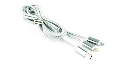 Kabel CABLEXPERT USB A Male/Micro B + Type-C + Lightning, 1,8m, opletený, stříbrný, blister