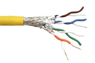 Kabel S/FTP kulatý, kat. 8.1, Eca, 100m, AWG22, drát, žlutý