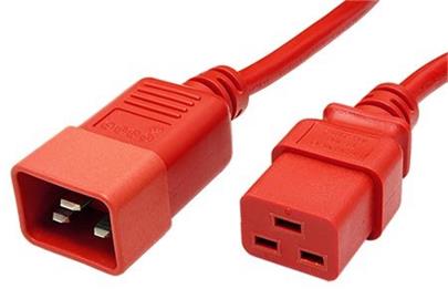 Kabel síťový prodlužovací 16A, IEC320 C20 - C19, 2m, červený