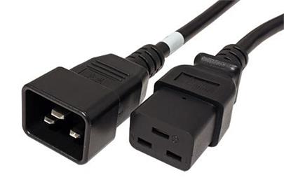 Kabel síťový prodlužovací 16A, IEC320 C20 - C19, 5m, černý