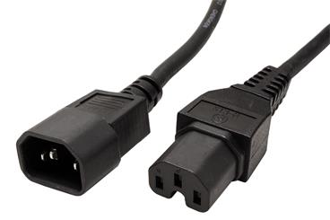 Kabel síťový prodlužovací, IEC320 C14 - IEC320 C15, 3m, černý
