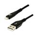 Kabel USB (2.0), USB A M- Apple Lightning M, 2m, MFi certifikace, 5V/2,4A, černý, Logo, box, nylonové opletení, hliníkov