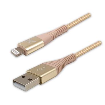 Kabel USB (2.0), USB A M- Apple Lightning M, 2m, MFi certifikace, 5V/2,4A, zlatý, Logo, box, nylonové opletení, hliníkov