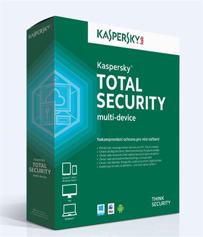 Kaspersky Total Security multi-device CZ, 4 zařízení, 2 roky, obnovení licence, elektronicky
