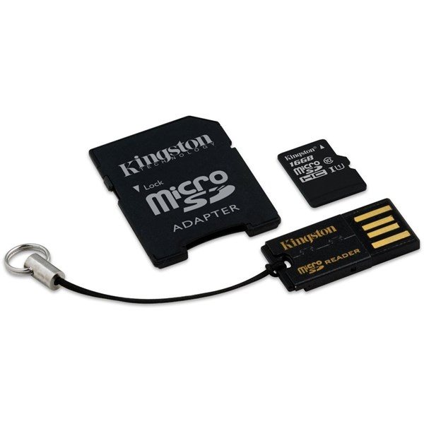 KINGSTON 16GB micro SD + SD adaptér + microSD čtečka Gen2 class 10