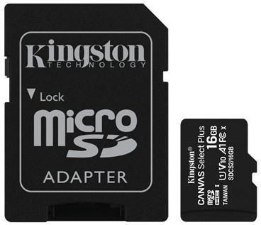 KINGSTON 16GB microSDHC CANVAS Plus Memory Card 100MB read - UHS-I class 10 Gen 3
