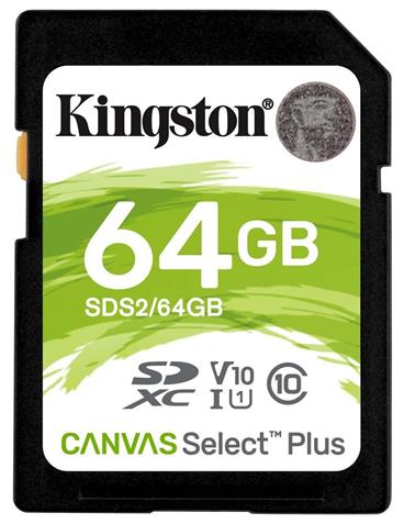 Kingston paměťová karta 64GB Canvas Select Plus SD UHS-I (čtení/zápis: 100/85MB/s)