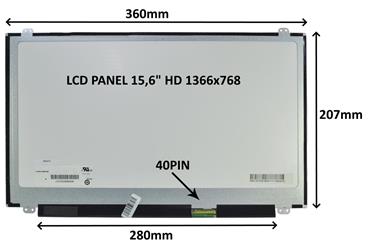 LCD PANEL 15,6" HD 1366x768 40PIN LESKLÝ / ÚCHYTY NAHOŘE A DOLE
