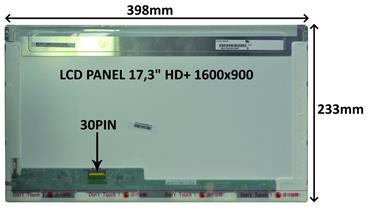 LCD PANEL 17,3" HD+ 1600x900 30PIN LESKLÝ / ŠROUBOVÁNÍ Z BOKŮ