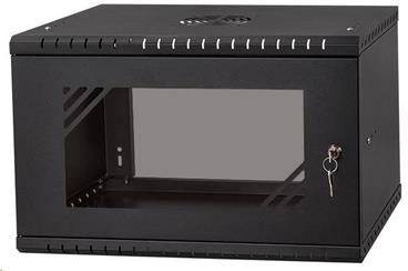 LEXI 19" nástěnný rozvaděč Basic 6U, šířka 520mm, hloubka 350mm, skleněné dveře, bez zad, černý