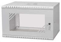 LEXI 19" nástěnný rozvaděč Basic 6U, šířka 520mm, hloubka 350mm, skleněné dveře, bez zad, šedý
