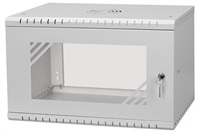 LEXI 19" nástěnný rozvaděč Basic 6U, šířka 520mm, hloubka 450mm, skleněné dveře, bez zad, šedý