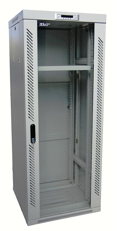 LEXI 19" stojanový rozvaděč 18U, š.600mm, h.600mm, dveře sklo, vč. ventilační jednotky s termostatem a koleček