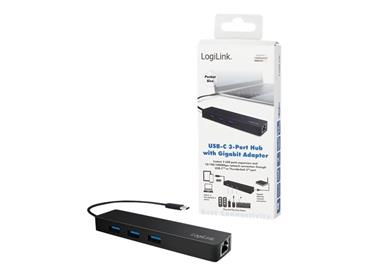 LOGILINK UA0313 LOGILINK- USB-C hub, 3 ports + gigabit adapter, black