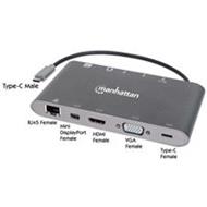 MANHATTAN Dokovací stanice USB-C na HDMI, Mini DP, VGA, 3xUSB 3.0, USB-C PD port, RJ 45, Card Reader, 3,5 mm