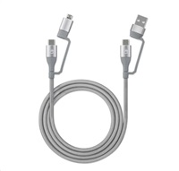 MANHATTAN Kabel 4-in-1, nabíjení a sync USB kabel, 480 Mbps, 3A/60W, 1 m, pletený design, šedá