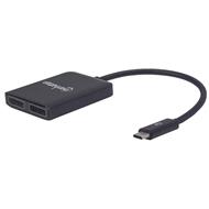 MANHATTAN Rozdělovač, MST Hub, USB-C na Dual DisplayPort Adaptér, černý