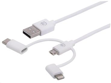 MANHATTAN USB 3-in-1 Charging and Data Cable, bílý