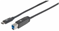 Manhattan USB kabel, USB 3.1 Gen 1, USB-C Male na USB-B Male, 5 Gbps, 2m, černá