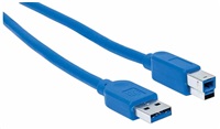 Manhattan USB kabel, USB-A Male na USB-B Male, USB 3.0, 5 Gbps, 0.5m, modrá