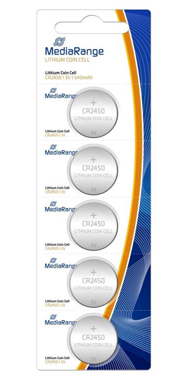 MediaRange Premium lithium baterie Coin Cells, CR2450, 3V, 5ks