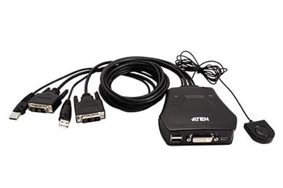 Mini přepínač počítačů (USB Klávesnice a Myš, DVI-D single) 2:1 USB, integrované kabely (CS22D)