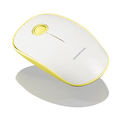 Modecom MC-WM112 bezdrátová optická myš, 3 tlačítka, 1600 DPI, USB nano 2,4 GHz, nízký profil, žluto-bílá