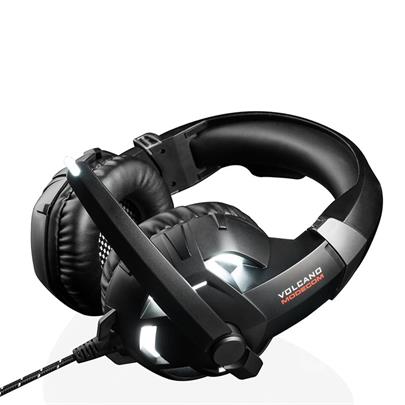 Modecom VOLCANO SHIELD headset, herní sluchátka s mikrofonem, 2,2m kabel, 3,5mm jack, USB, černá, LED podsvícení