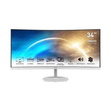 MSI monitor PRO MP341CQW, 34" zakřivený /3440x1440 (UWQHD)/VA LED/1ms/3000:1/300cd/m2/100Hz /2 x HDMI/DP/bílý