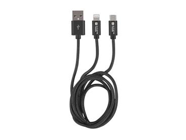 Natec vícekonektorový kabel 2v1 USB Micro + Lightning, textilní opletení, 1m, černý