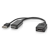 NEDIS adaptérový kabel DisplayPort - HDMI/ zástrčka DisplayPort - zásuvka HDMI/ USB napájení/ 20cm/ černý