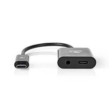 Nedis CCBP65955BK015 - USB-C Adaptér | USB-C Zástrčka – 3,5 mm Zásuvka + USB-C Zásuvka | 0,15 m | Černý