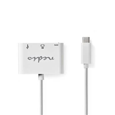 Nedis CCGB64765WT02 - Kabel Adaptéru USB Typ-C | Typ-C Zástrčka - A Zásuvka / Typ-C Zásuvka / HDMI výstup | 0,2 m | Bílá barva