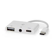 Nedis CCGB64790WT01 - USB 2.0 Adaptér | USB-C™ Zástrčka | USB-A Zásuvka / USB-C™ Zásuvka / 3,5 mm Zásuvka | Bílá 