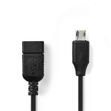 Nedis CCGP60515BK02 - USB 2.0 Kabel na Cesty | Micro B Zástrčka - A Zásuvka | 0,2 m | Černá barva