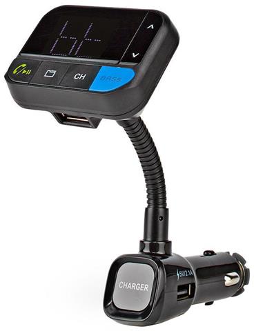 NEDIS FM Transmitter do auta/ Hands free volání/ Bluetooth 5.0/ 12 - 24 VDC/ 2x USB/ černý